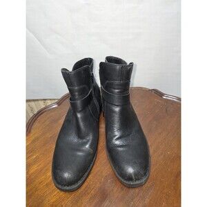 Born Womens 10M Black Leather Ankle Boots Strap Comfort Casual Zip BRO042503